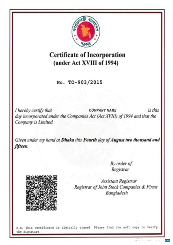 Download Bangladesh Incorporation Certification Photoshop template